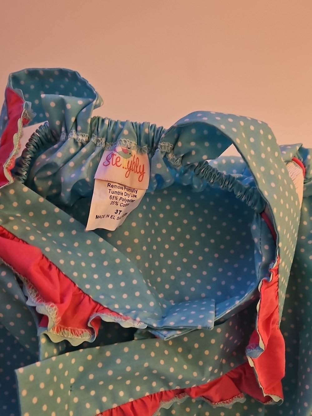 Kids Polka Dot Aqua Headband with Pink Ruffle Trim